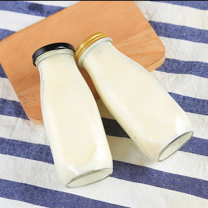 Garrafa de leite de 25cl, garrafa de vidro para bebidas recicladas